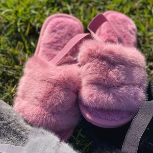 Rose Fluff Yeah Faux Fur Slide Slippers w/ Strap
